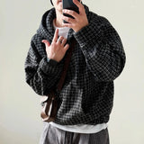 FOESCE Mens Sweater Hooded Rough Weaving Sweater Streetwear Fashion Versatile Casual Versatile Male Campus Long-Sleeve Top Men'S Wear