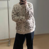 FOESCE Mens Sweater Leopard Print Casual Sweater Spring Streetwear Fashion Youth Campus Valentines Cardigan Men'S Clothing 2025 New