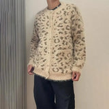 FOESCE Mens Sweater Leopard Print Casual Sweater Spring Streetwear Fashion Youth Campus Valentines Cardigan Men'S Clothing 2025 New