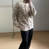 FOESCE Mens Sweater Leopard Print Casual Sweater Spring Streetwear Fashion Youth Campus Valentines Cardigan Men'S Clothing 2025 New