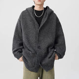 FOESCE Mens Sweater Plain Hooded Casual Sweater Spring Streetwear Fashion Campus Valentines Cardigan Old Money Men'S Clothing 2025 New