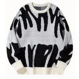 FOESCE Mens Women Autumn Winter Couple Pullover Mens Retro Lazy Loose Trendy Knitted Sweater High Street Hip Hop Long Sleeve Knittwear