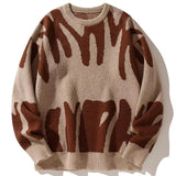 FOESCE Mens Women Autumn Winter Couple Pullover Mens Retro Lazy Loose Trendy Knitted Sweater High Street Hip Hop Long Sleeve Knittwear