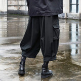 FOESCE Mens Y2k Cargo Multi-Pocket Wide-Leg Pants Spring Streetwear Dark Gothic Punk Drawstring Casual Pants Men'S Clothing 2025 New
