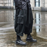 FOESCE Mens Y2k Cargo Multi-Pocket Wide-Leg Pants Spring Streetwear Dark Gothic Punk Drawstring Casual Pants Men'S Clothing 2025 New