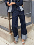 FOESCE Missuoo Urban Women's Deep Blue Pants 2025 Autumn New High Waist Loose Fit Wide Leg Trousers Streetwear Jeans for Female