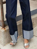 FOESCE Missuoo Urban Women's Deep Blue Pants 2025 Autumn New High Waist Loose Fit Wide Leg Trousers Streetwear Jeans for Female