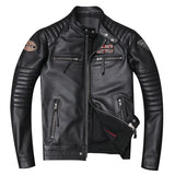 FOESCE Motorcycle Genuine Leather Jacket for Men Style Biker Jackets Slim Cowhide spring Coat Men