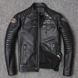 FOESCE Motorcycle Genuine Leather Jacket for Men Style Biker Jackets Slim Cowhide spring Coat Men