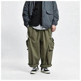 FOESCE Multi Pocket Cargo Pants Mens Work Pants Safari Style Casual Wide Leg Pants Men Solid Color Baggy Trousers
