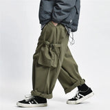 FOESCE Multi Pocket Cargo Pants Mens Work Pants Safari Style Casual Wide Leg Pants Men Solid Color Baggy Trousers