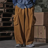 FOESCE Multi Pocket Cargo Pants Mens Work Pants Safari Style Casual Wide Leg Pants Men Solid Color Baggy Trousers