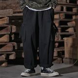 FOESCE Multi Pocket Cargo Pants Mens Work Pants Safari Style Casual Wide Leg Pants Men Solid Color Baggy Trousers