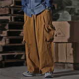 FOESCE Multi Pocket Cargo Pants Mens Work Pants Safari Style Casual Wide Leg Pants Men Solid Color Baggy Trousers
