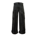 FOESCE Multi-pockets Embroidery Washed Baggy Jeans for Men and Women Straight Ropa Hombre Casual Cargo Pants Oversized Denim Trousers