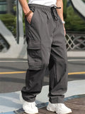 FOESCE New 2024 Cargo Pants Trousers for Men Full Length Solid Color Loose Multi-pocket Drawstring Pockets Pants Male Cargo Pants 3XL
