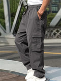 FOESCE New 2024 Cargo Pants Trousers for Men Full Length Solid Color Loose Multi-pocket Drawstring Pockets Pants Male Cargo Pants 3XL