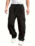 FOESCE New 2024 Cargo Pants Trousers for Men Full Length Solid Color Loose Multi-pocket Drawstring Pockets Pants Male Cargo Pants 3XL