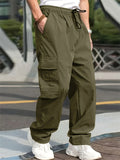 FOESCE New 2024 Cargo Pants Trousers for Men Full Length Solid Color Loose Multi-pocket Drawstring Pockets Pants Male Cargo Pants 3XL