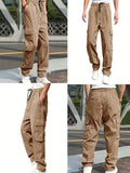 FOESCE New 2024 Cargo Pants Trousers for Men Full Length Solid Color Loose Multi-pocket Drawstring Pockets Pants Male Cargo Pants 3XL