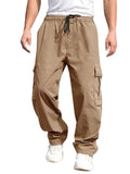 FOESCE New 2024 Cargo Pants Trousers for Men Full Length Solid Color Loose Multi-pocket Drawstring Pockets Pants Male Cargo Pants 3XL