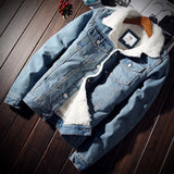FOESCE New 2025 Men's Warm Denim Jackets Winter Thick Fleece Jeans Jacket Male Lapel Button Casual Slim Outwear Windbreaker Cowboy Coat
