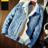 FOESCE New 2025 Men's Warm Denim Jackets Winter Thick Fleece Jeans Jacket Male Lapel Button Casual Slim Outwear Windbreaker Cowboy Coat