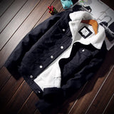 FOESCE New 2025 Men's Warm Denim Jackets Winter Thick Fleece Jeans Jacket Male Lapel Button Casual Slim Outwear Windbreaker Cowboy Coat