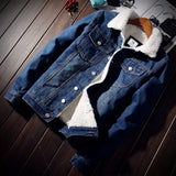 FOESCE New 2025 Men's Warm Denim Jackets Winter Thick Fleece Jeans Jacket Male Lapel Button Casual Slim Outwear Windbreaker Cowboy Coat