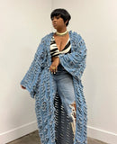 FOESCE New African Fashion Cardigans For Women Autumn Spring Sexy Hollow Denim Long Down Coat Plus Europe Lady Swimwear Long Kimonos