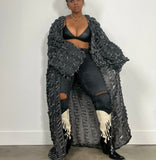 FOESCE New African Fashion Cardigans For Women Autumn Spring Sexy Hollow Denim Long Down Coat Plus Europe Lady Swimwear Long Kimonos