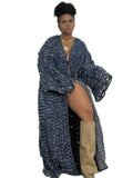 FOESCE New African Fashion Cardigans For Women Autumn Spring Sexy Hollow Denim Long Down Coat Plus Europe Lady Swimwear Long Kimonos