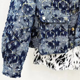FOESCE New Arrival Top Fashion Men Casual Denim Jacket retro cargo Single Breasted Cotton Print Turn-down Collar Short sequin Coat