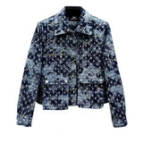 FOESCE New Arrival Top Fashion Men Casual Denim Jacket retro cargo Single Breasted Cotton Print Turn-down Collar Short sequin Coat