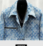 FOESCE New Arrival Top Fashion Men Casual Denim Jacket retro cargo Single Breasted Cotton Print Turn-down Collar Short sequin Coat