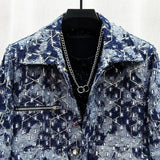 FOESCE New Arrival Top Fashion Men Casual Denim Jacket retro cargo Single Breasted Cotton Print Turn-down Collar Short sequin Coat