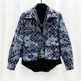 FOESCE New Arrival Top Fashion Men Casual Denim Jacket retro cargo Single Breasted Cotton Print Turn-down Collar Short sequin Coat
