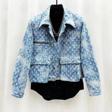 FOESCE New Arrival Top Fashion Men Casual Denim Jacket retro cargo Single Breasted Cotton Print Turn-down Collar Short sequin Coat