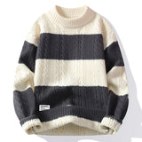 FOESCE New Fashion Men Striped O-neck Knitted Pullover Sweaters Man Outwear Loose Casual Sweaters Quality Pullovers Winter Clothing 4XL