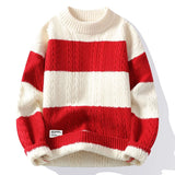 FOESCE New Fashion Men Striped O-neck Knitted Pullover Sweaters Man Outwear Loose Casual Sweaters Quality Pullovers Winter Clothing 4XL