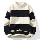 FOESCE New Fashion Men Striped O-neck Knitted Pullover Sweaters Man Outwear Loose Casual Sweaters Quality Pullovers Winter Clothing 4XL