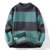 FOESCE New Fashion Men Striped O-neck Knitted Pullover Sweaters Man Outwear Loose Casual Sweaters Quality Pullovers Winter Clothing 4XL