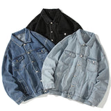FOESCE New Fashion Washed Denim Jacket Men's Loose Autumn Winter Fashion New Arrivals Denim Coat High Street Retro Men's Jacket