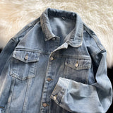 FOESCE New Fashion Washed Denim Jacket Men's Loose Autumn Winter Fashion New Arrivals Denim Coat High Street Retro Men's Jacket
