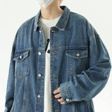 FOESCE New Fashion Washed Denim Jacket Men's Loose Autumn Winter Fashion New Arrivals Denim Coat High Street Retro Men's Jacket