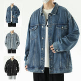 FOESCE New Fashion Washed Denim Jacket Men's Loose Autumn Winter Fashion New Arrivals Denim Coat High Street Retro Men's Jacket