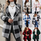 FOESCE New Fashionable Hooded Color-blocked Plaid Loose Ribbed Plush Elegant Jacket
