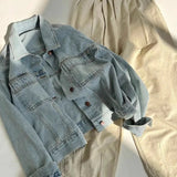 FOESCE New Ins Korean Wash Cotton Retro Denim Jacket Women's Spring and Autumn Thin Korean Version Loose Short Long Sleeve Shirt