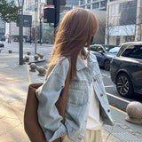 FOESCE New Ins Korean Wash Cotton Retro Denim Jacket Women's Spring and Autumn Thin Korean Version Loose Short Long Sleeve Shirt