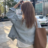 FOESCE New Ins Korean Wash Cotton Retro Denim Jacket Women's Spring and Autumn Thin Korean Version Loose Short Long Sleeve Shirt